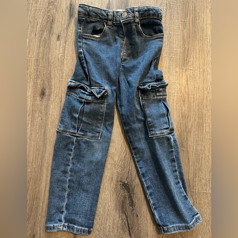 ZARA Toddler Jeans with Cargo Pockets 3T 4T EUC adjustable waist denim girls